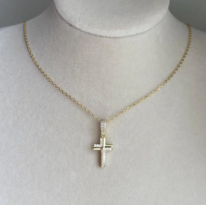 Minimalist 0.12ctw Moissanite Pave Cross Necklace Christian Religious Pendant 14K Gold Plated Cross Charm for Party Occasions