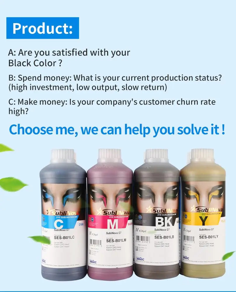 1 Bottle 4 Color 1000ml Hot Sale New Model SES G7 Korea Inktec Sublinova Sublimation Dye Ink