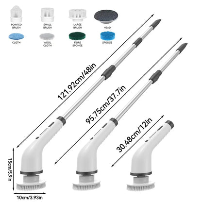8-in-1 Long Handled Retractable Electric Mop Scrubber Cordless Electric Cleaning Brush for Kitchen & Car Plastic Spin Scrubber