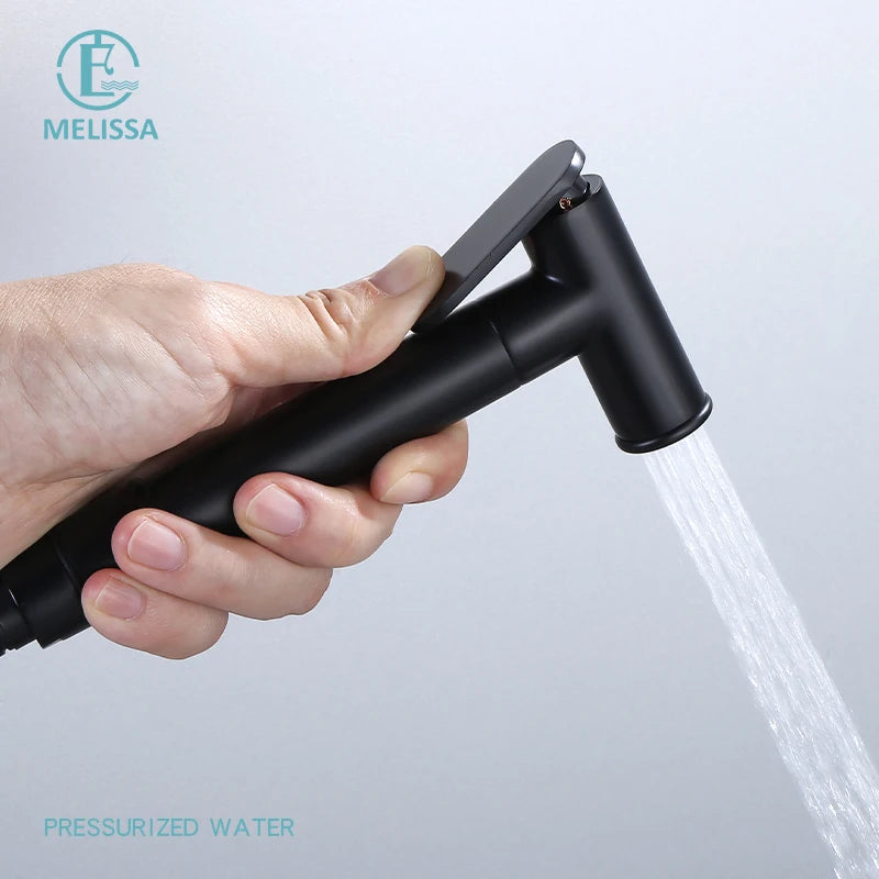 Melissa Modern Hotel Use Wall-Mounted Black Brass Toilet Bidet Sprayer Set with Vertical Spray and Water Saving Features