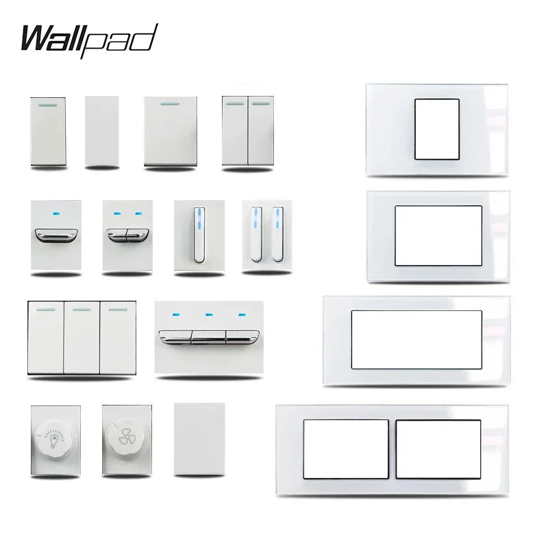 1 2 3 Gang Way Stair Cross Pass White Glass Switch DIY AU US 118*75mm 153*75mm 191*75mm Fan Dimmer Retro Switch with LED Wallpad