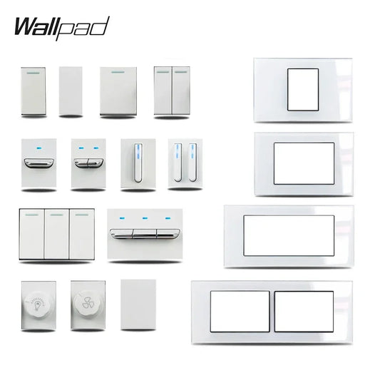 1 2 3 Gang Way Stair Cross Pass White Glass Switch DIY AU US 118*75mm 153*75mm 191*75mm Fan Dimmer Retro Switch with LED Wallpad