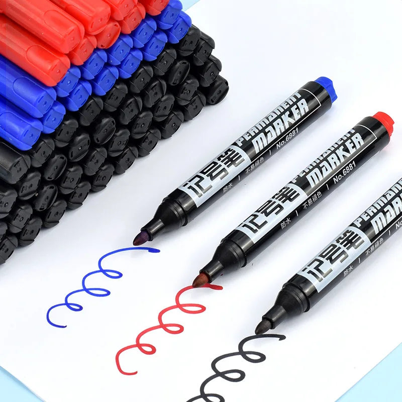 Non-Toxic Quick Drying Oil-Based Waterproof Permanent Paint CD Marker Pen Set Black Blue Red 0.5mm/1mm Tips 1.5mm Width for