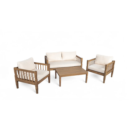 4-Piece Modern Design Outdoor Patio Furniture Set Coffee Table Conversation Set Deep Seating Polyester Water Resistant Thick