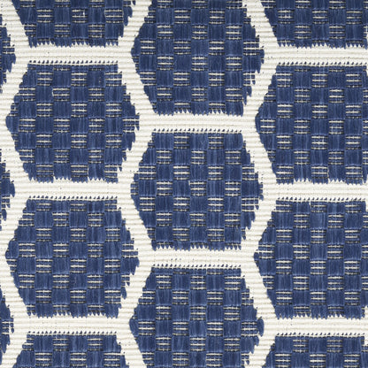 HMS 8' Navy Blue Ivory Geometric Indoor/Outdoor Reversible Area Rug Modern Square Pattern for Teenagers for Office or Kitchen