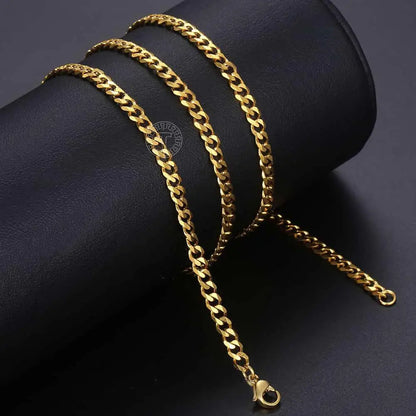 Hiphop Stainless Steel Necklace Curb Cuban Link Chain for Men Women Gold Color Solid Metal Punk Jewelry Gift