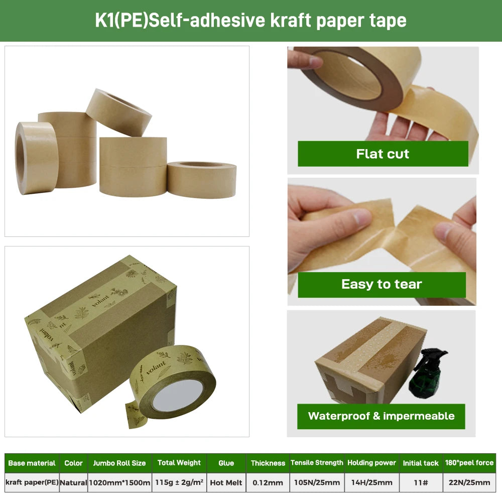 Customized Eco Friendly Degradable Self-adhesive Water Activated Kraft Packing Tape Manufacturer