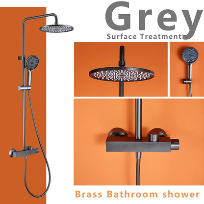 European Italian Style Square Bathroom Exposed Thermostatic Bar Grey Brass Shower Faucet Bath Shower Mixer Tap Taps Kits