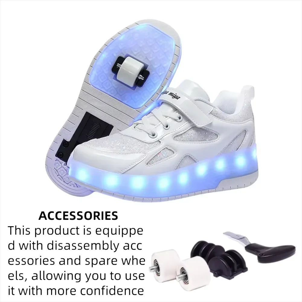 Children's Inline Roller Skates 2-Wheel Removable PU Wheels ABEC-7 Bearings Durable Lightweight