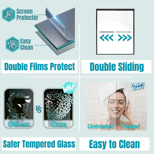 Tempered Glass Shower Door, Double Handle Design, Leak-Proof & Easy to Clean by PDG ibma