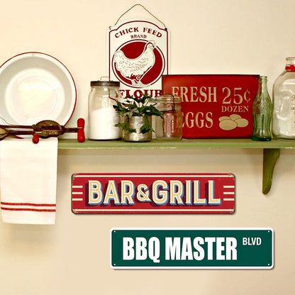 BBQ Master Bar & Grill Metal Signs Set Retro Home Wall Decor for Patio Bar Grill Area Decor