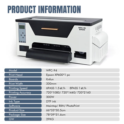 Fast Printing DTF Printer XP600 White Ink Circulation PET Film Print T Shirt Heat Transfer Machine Desktop A3 DTF Printer