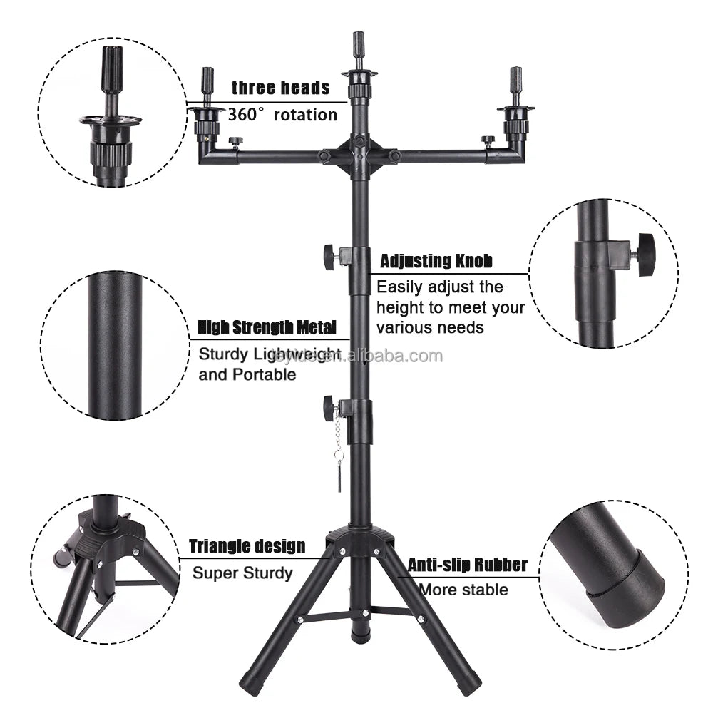 US Local Fast Delivery Cosmetology Training Head Tripod Black Mannequin Tripod Wig Stand Tripod for Wig Making with Foot Pedal