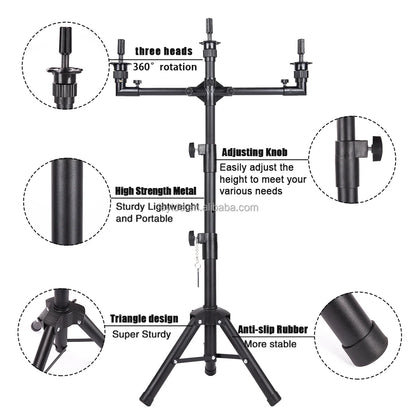 US Local Fast Delivery Cosmetology Training Head Tripod Black Mannequin Tripod Wig Stand Tripod for Wig Making with Foot Pedal