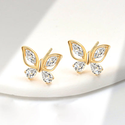 Butterfly Earrings Fashion Animal Jewelry Wholesale 925 Sterling Silver Zircon Cute Girl Gift Children 18K Gold Plated Jewelry