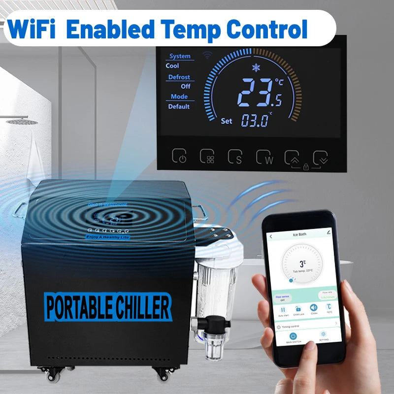 Best Cheap 110V 0.5-1HP ColdPlunge Chiller Heat Pump Mini Water Chiller Ice Bath Smart WiFi Control Athlete Recovery Engine
