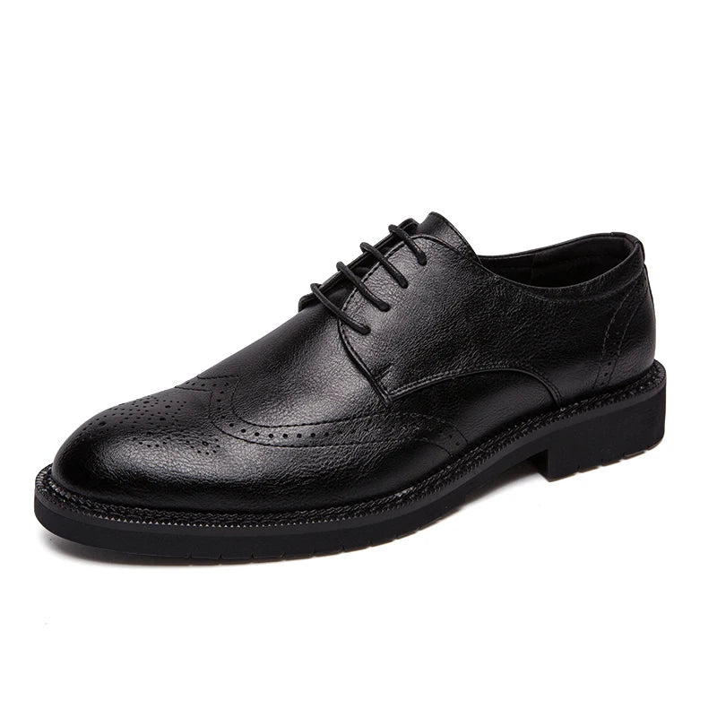 Extra Size 38-47 Brogue Dress Shoes Lace up PU Leather Oxford Formal Business Footwear Wedding Shoes for Men