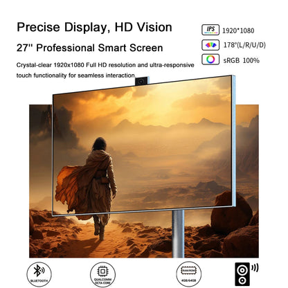 2025 Trend 27-Inch Touch Screen LED Display Portable 32-Inch HD Smart TV with 4G+64G Movable Stand Mobile Smart Television