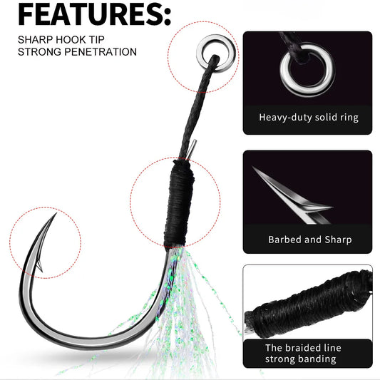 10pcs Fishing Assist Hooks 11#-19# Jigging Assist Hooks Single Fishing Assist Hooks with Bucktail with Feather by PDG ibma