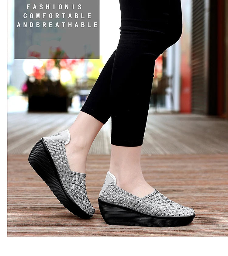New Women Sneakers Summer Casual Shoes Woven Flat Platform Women's Shoes Breath Loafers Lady Footwear Soft Zapatos Plus Size 42