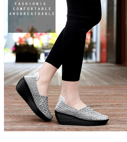 New Women Sneakers Summer Casual Shoes Woven Flat Platform Women's Shoes Breath Loafers Lady Footwear Soft Zapatos Plus Size 42