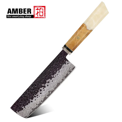 Amber 6pcs 67 Layers Damascus Vg10 Knife Set Japanese Knife Set Damascus Kitchen Knife Set Resin Handle