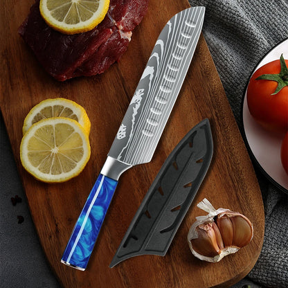 Ultra Sharp 7 Inch Santoku Knife Stainless Steel Blade Japanese Chef Knife with Colorful Resin Handle,Gift Box for Family