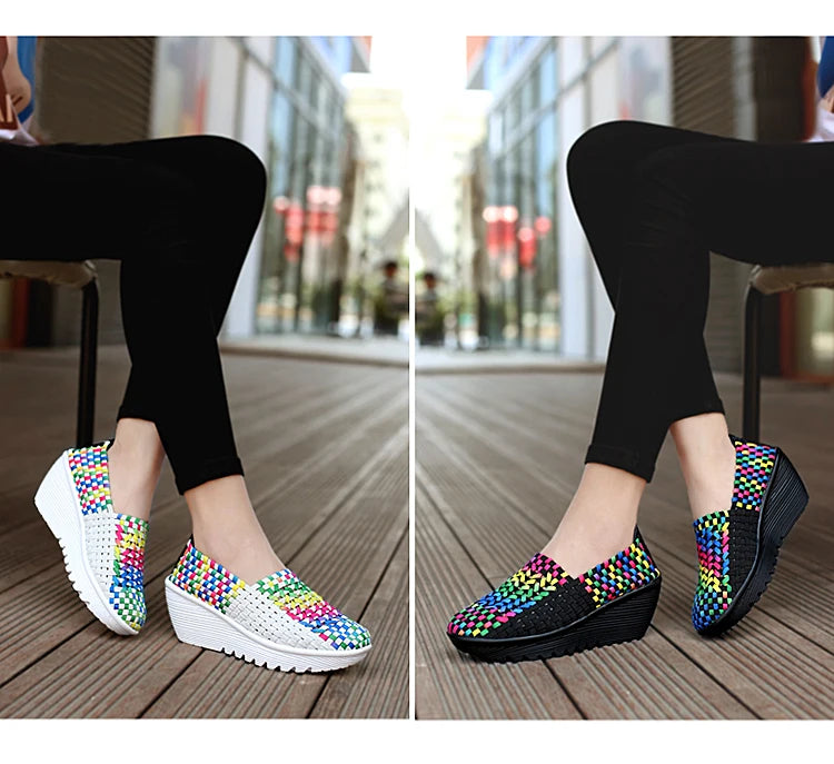 New Women Sneakers Summer Casual Shoes Woven Flat Platform Women's Shoes Breath Loafers Lady Footwear Soft Zapatos Plus Size 42