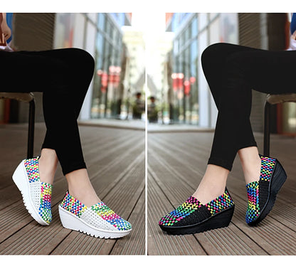 New Women Sneakers Summer Casual Shoes Woven Flat Platform Women's Shoes Breath Loafers Lady Footwear Soft Zapatos Plus Size 42