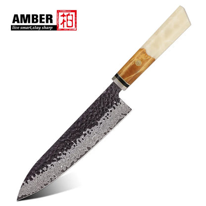 Amber 6pcs 67 Layers Damascus Vg10 Knife Set Japanese Knife Set Damascus Kitchen Knife Set Resin Handle