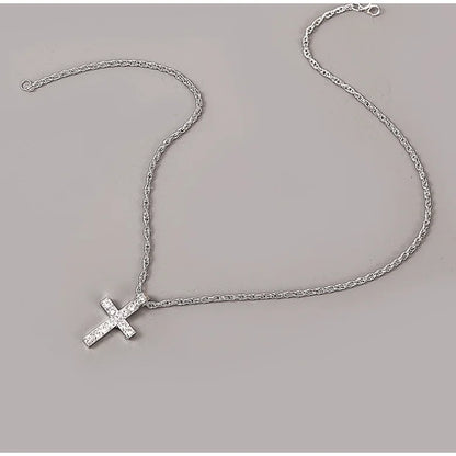 FCJ Punk Hip-hop Cross Pendant Necklace with Titanium Box Chain Geometric Pattern Trendy Style for Women and Men for Gift