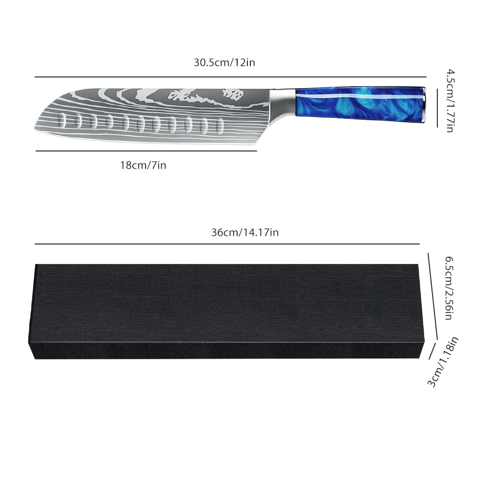 Ultra Sharp 7 Inch Santoku Knife Stainless Steel Blade Japanese Chef Knife with Colorful Resin Handle,Gift Box for Family