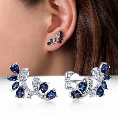 Romantic White Gold Plated 925 Silver Stud Earrings With Sapphire Heart Cut Diamonds Claw Setting For Women Wedding Jewelry