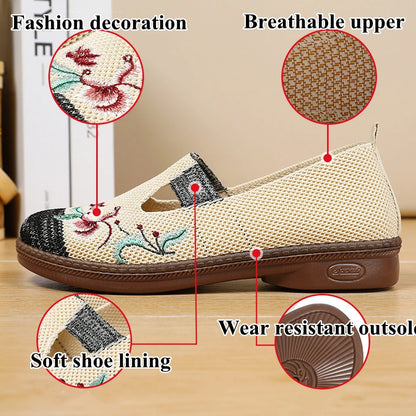 Comfortable Women Casual Embroidered Linen Shoes Vintage Cozy Breathable Lily Fisherman Shoes Sandals