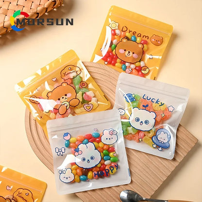 Morsun Cute Cartoon Zipper Bag Snack Zip Lock Bag Cookies Candy Snow Crisp Baking Bag 14x14cm 50pcs/pack Food Candy Packaging