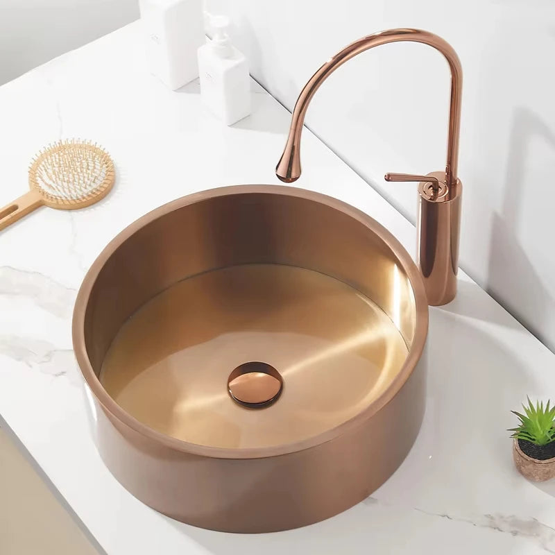 Modern Hotel Vanity Vessel Sink Stainless Steel Brushed Pop Drain Featuring Stylish Single Hole Drainer Easy Clean Eco-Friendly