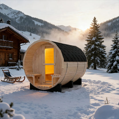 High Quality Outdoor Wet Steam Solid Wood Pine Barrel Sauna Room with Stove