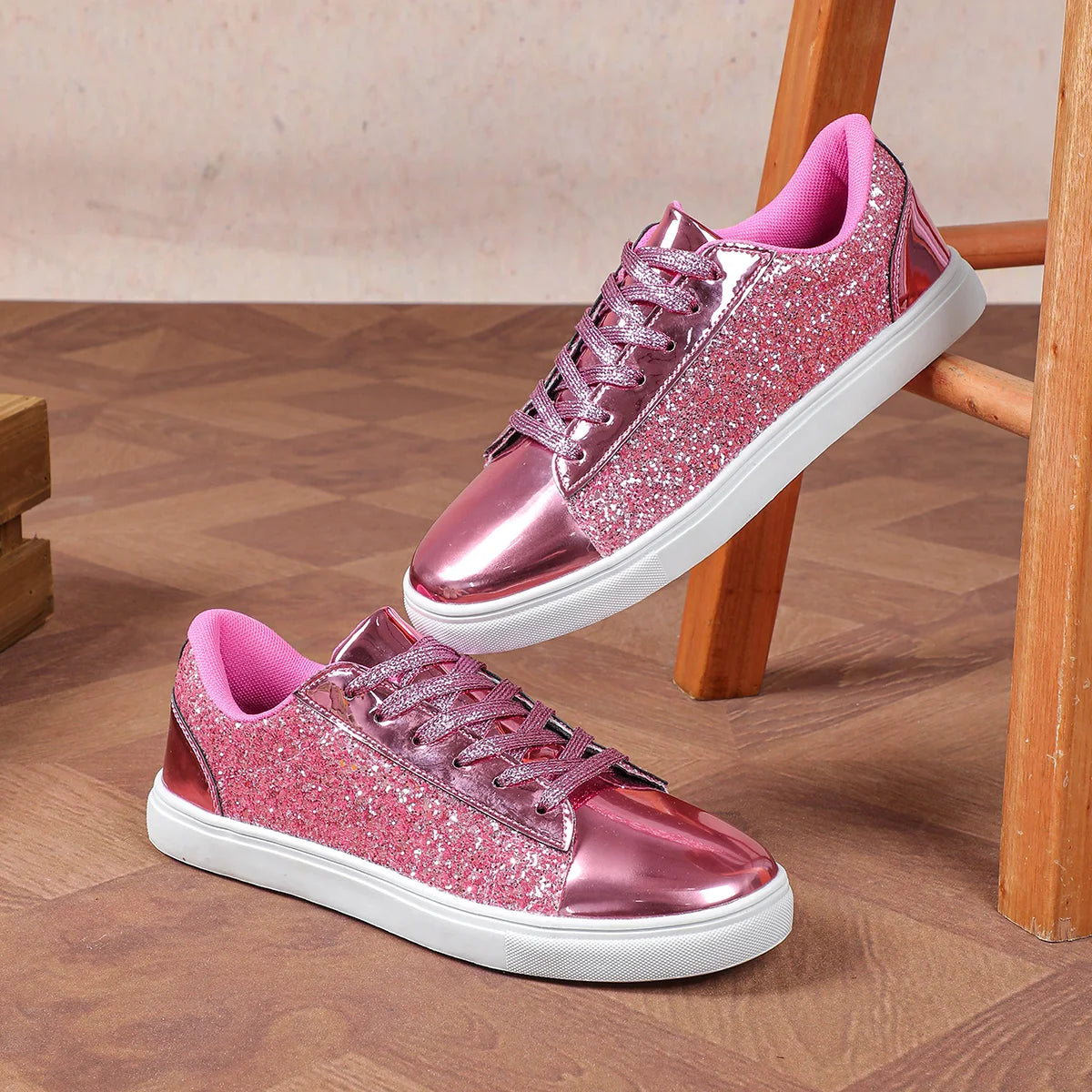 New Hot Product Brand Trendy Sneakers From Vietnam Lace-up Glitter Bling Party Shoes for Girls Teenage Chunky Shoe 2025 Brand