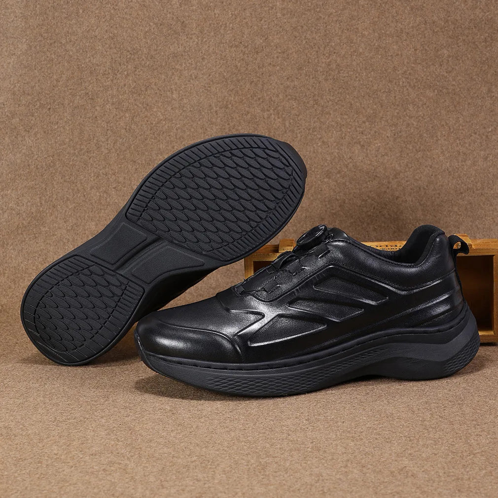 Men's Genuine Leather Sporty Chunky Shoes Round Toe Lace-up Rubber Outsole EVA Midsole Cushioned Autumn Casual Wear