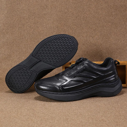 Men's Genuine Leather Sporty Chunky Shoes Round Toe Lace-up Rubber Outsole EVA Midsole Cushioned Autumn Casual Wear