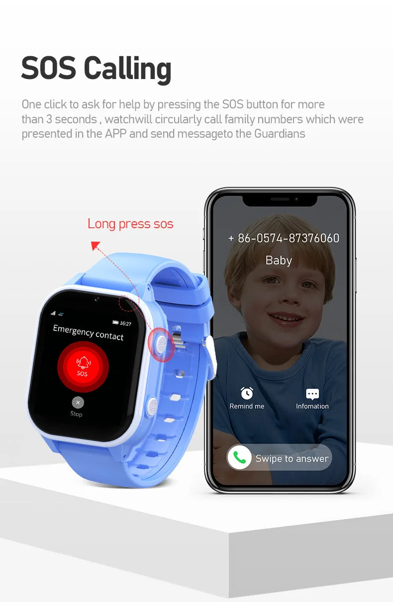 2024 Hot Selling Boys Girls Kids IP67 Waterproof Touch Children Safe Area SOS Emergency Call Voice Chat GPS 4G Smart Watch