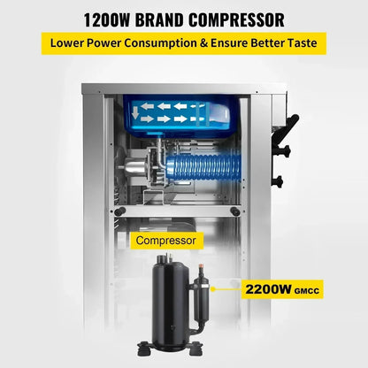 VEVOR 1200W A168  Compressor Ice Cream Maker 4-Nozzle LCD Panel Machine for Yogurt and Milk 3 Flavors New Condition