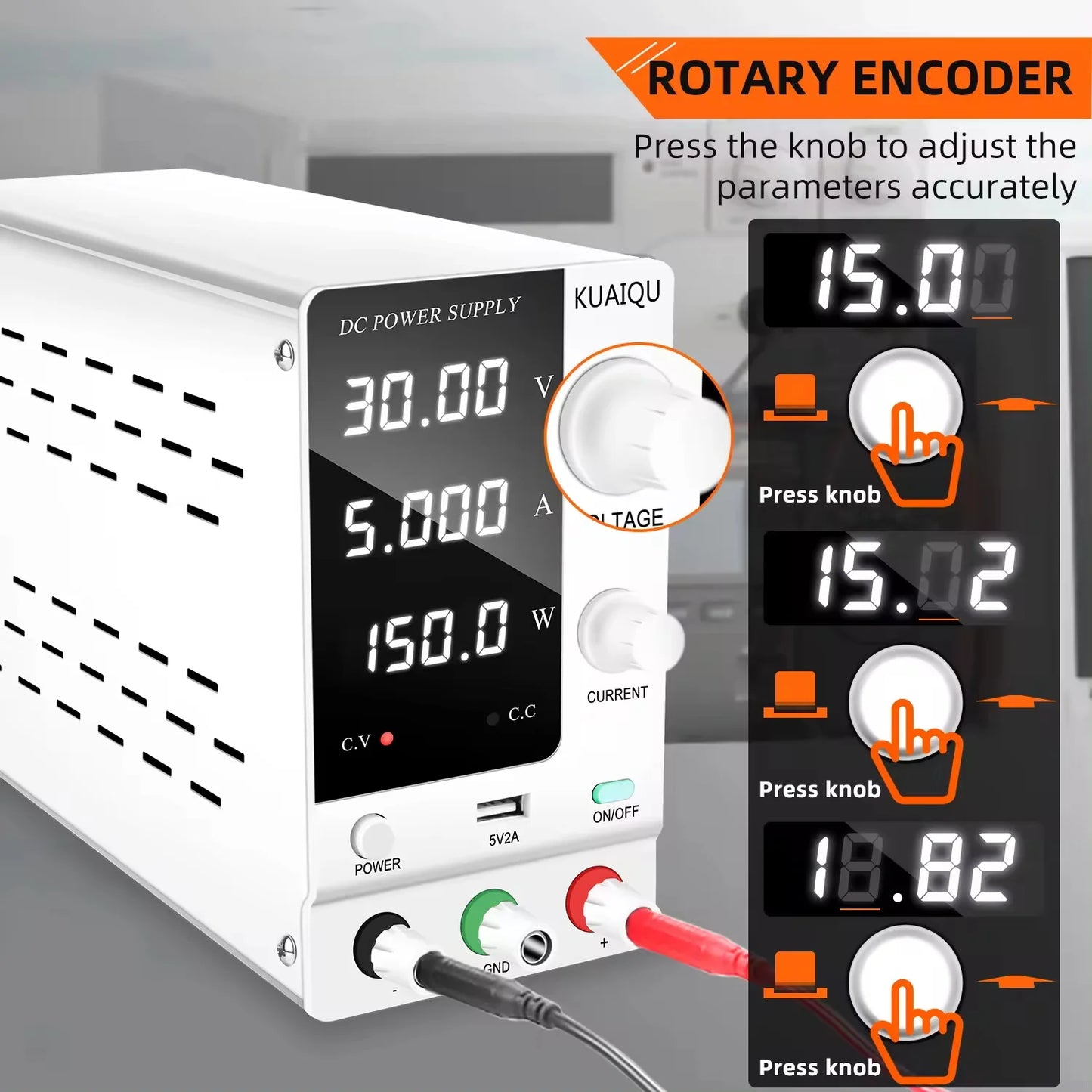 KUAIQU SPPS-C305 30V 5A 150W Encoder Adjustable Digital Display Regulated Power Supply Battery Charging Mobile Phone Repairing