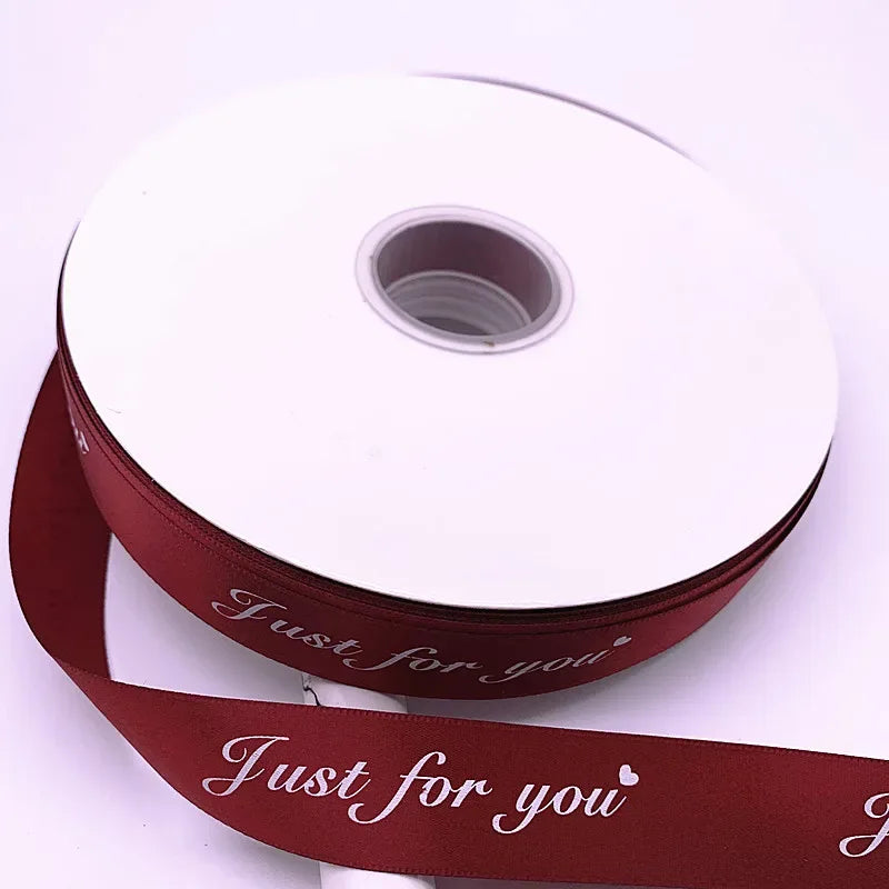 5yards 10-38mm "Just for You" Printed Polyester Ribbon Letters Print Ribbon for DIY Gift Packing Wedding Christmas Bow Ribbons