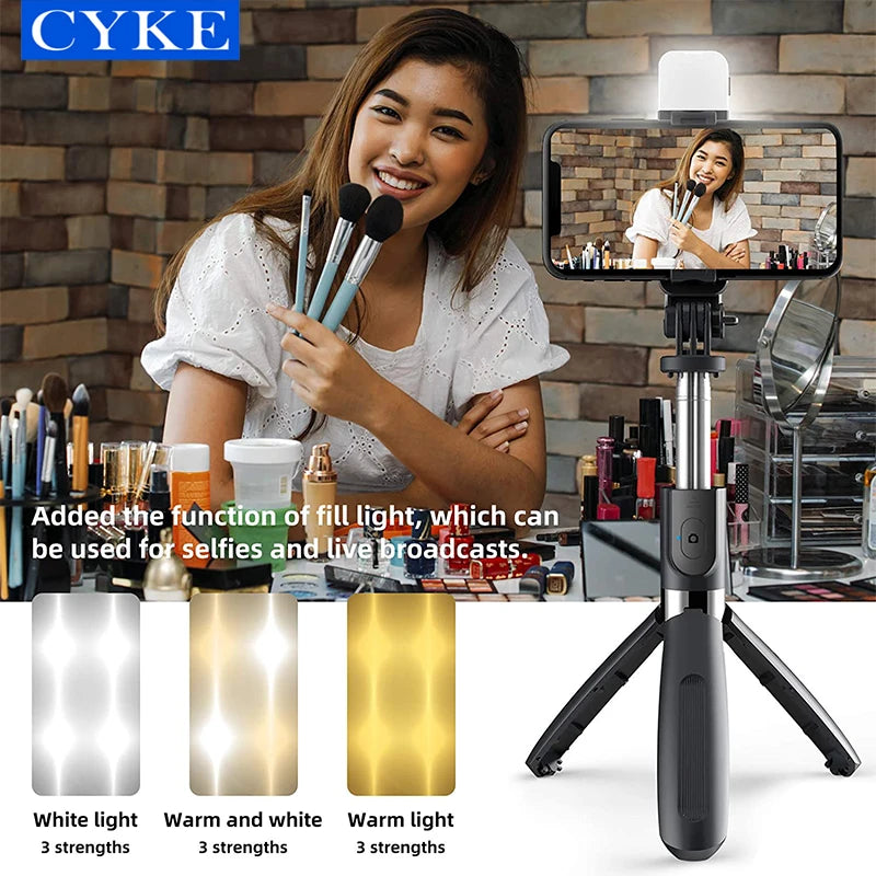 CYKE L02s Selfie Stick Tripod Fill Lights Compact Selfie Stick With Detachable Bluetooth Remote Selfie Stick Take Photos