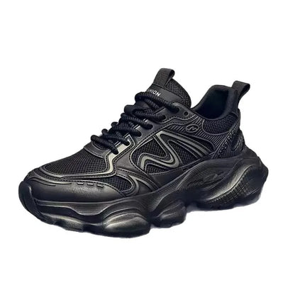 Empire Chunky Shoes Men Retro Solid Color Toe Lace-Up Mesh Lining Rubber Outsole Height Increasing Casual Sneakers Embossed Shoe