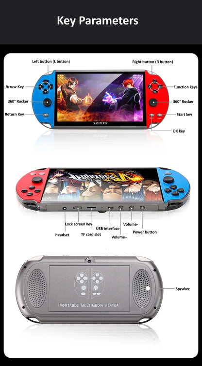 X12 Plus 7 Inch Handheld Video Game Console Retro Games 2500mAh Portable Gaming Player Consola De Videojuegos Wiisun