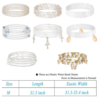 8Pcs 31.5 Inches Waist Bead Chain Elastic Belly Beads Butterfly Layered Body Chain Colorful Jewelry Accessories for Women