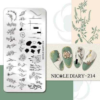 NICOLE DIARY Rose Flower Nail Stamping Plates Image Template Valentine's day Love Heart Printing Stencil Nail Art Manicure Tools