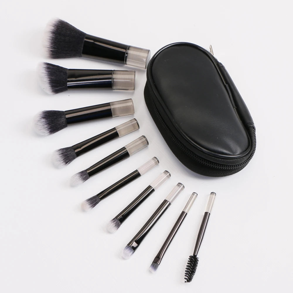 Travel Makeup Brush Set With Premium Synthetic Kabuki Powder Foundation Concealer and Lips Brush Kit for Travel Angled Brush
